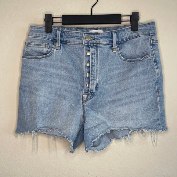 Good American Bombshell 3.5” Shorts Exposed Button Fly Cut off Denim Size 12/31 - Picture 2 of 6